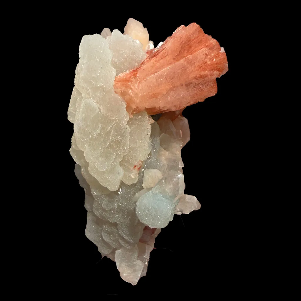Red Heulandite & Stilbite Cluster on Chalcedony-Coated Calcite – Rare Indian Zeolite Mineral Specimen from Jalgaon - image 6