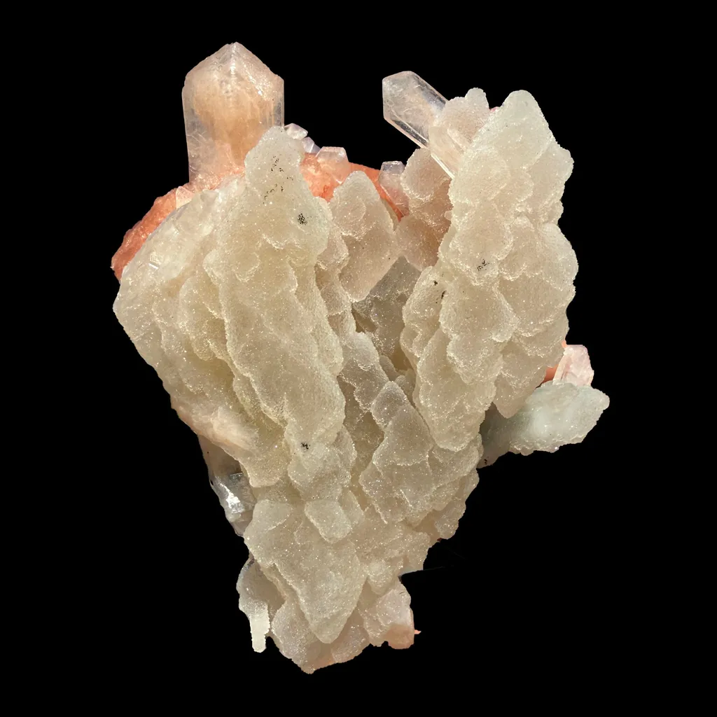 Red Heulandite & Stilbite Cluster on Chalcedony-Coated Calcite – Rare Indian Zeolite Mineral Specimen from Jalgaon - image 8