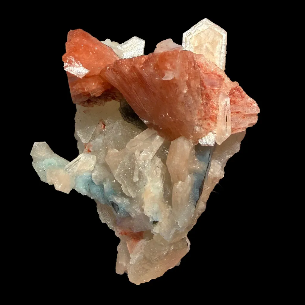 Red Heulandite & Stilbite Cluster on Chalcedony-Coated Calcite – Rare Indian Zeolite Mineral Specimen from Jalgaon - image 7