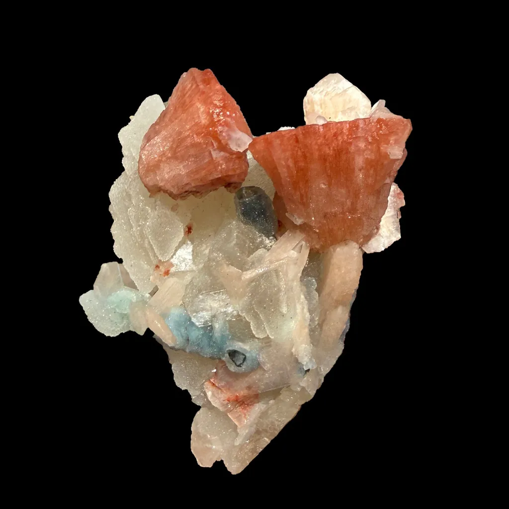 Red Heulandite & Stilbite Cluster on Chalcedony-Coated Calcite – Rare Indian Zeolite Mineral Specimen from Jalgaon - image 3