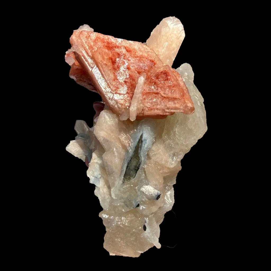 Red Heulandite & Stilbite Cluster on Chalcedony-Coated Calcite – Rare Indian Zeolite Mineral Specimen from Jalgaon image