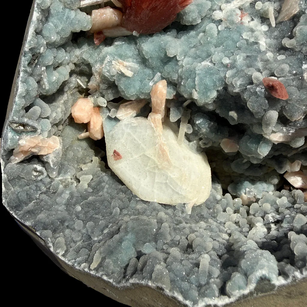 Red Heulandite with Calcite, Stilbite on Sparkling Chalcedony Semi-Geode from Jalgaon Maharashtra India | Natural Zeolite Mineral Specimen DKT79 - image 5