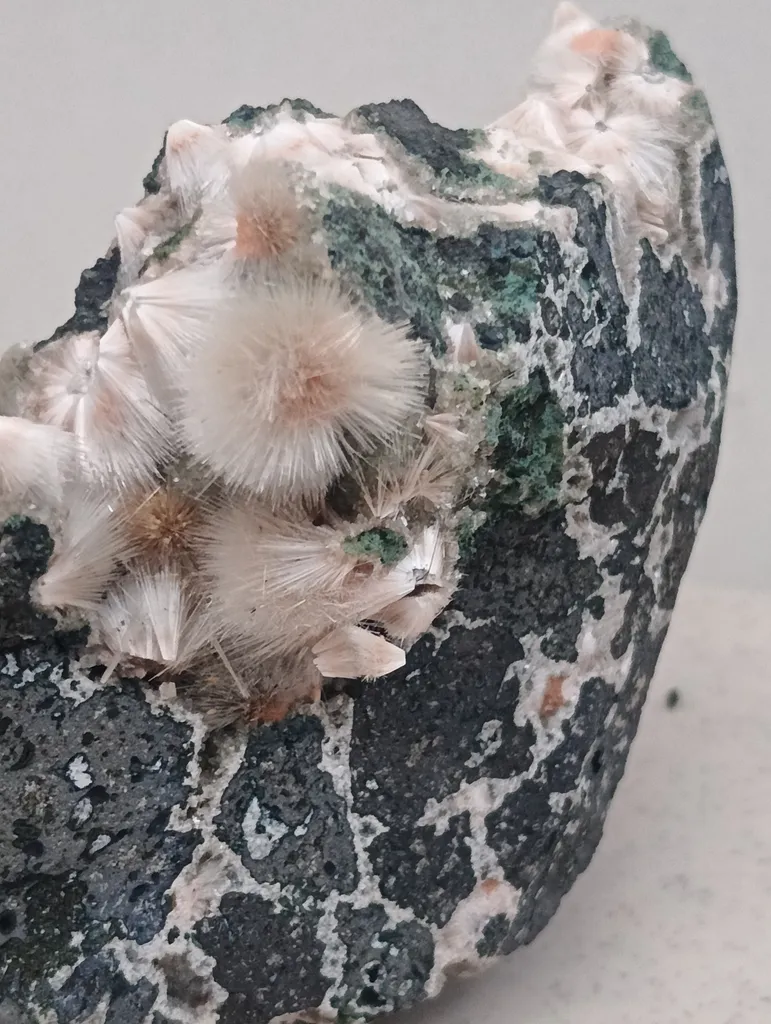 Red Mesolite on calcite - image 5