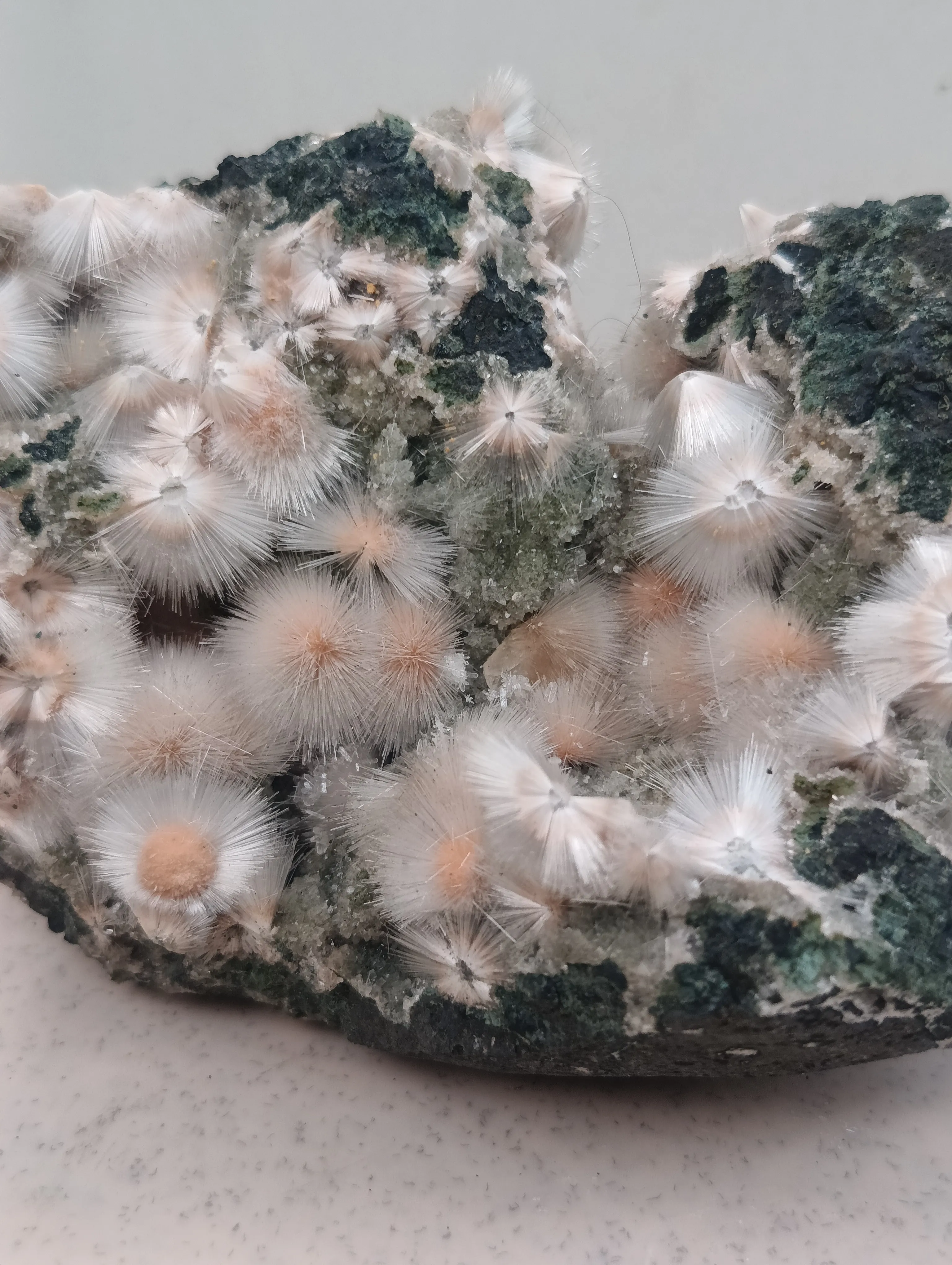 Red Mesolite on calcite - image 1