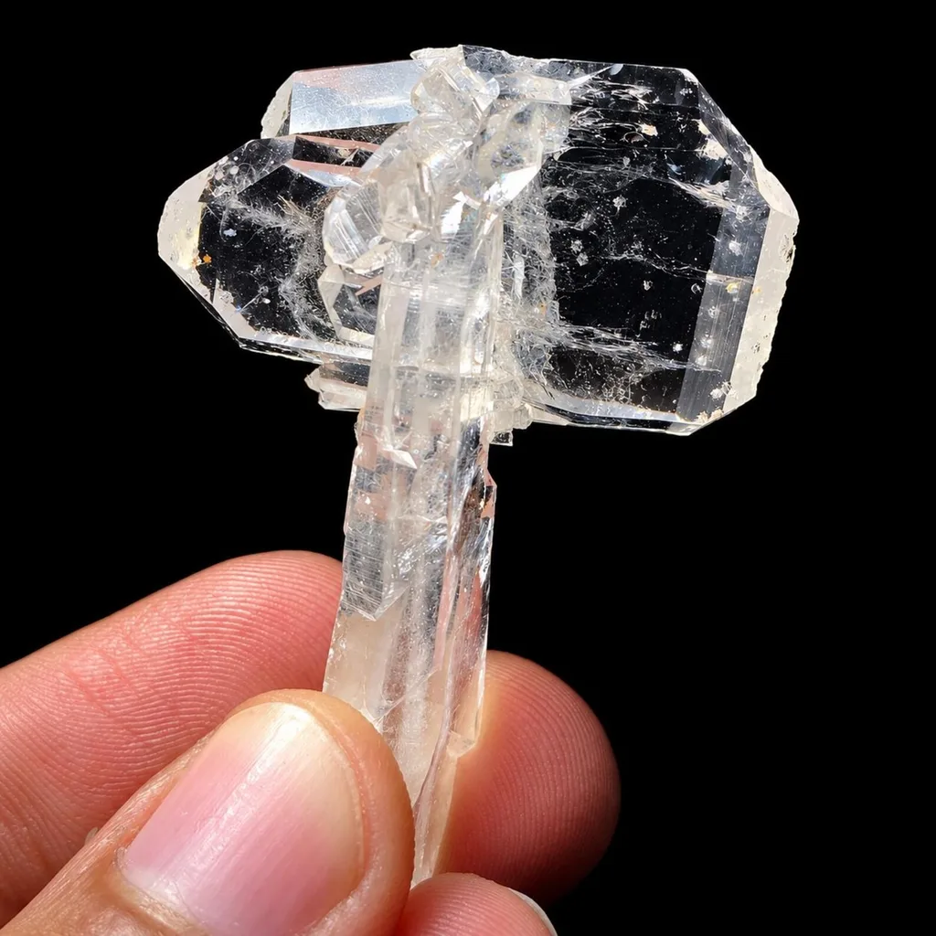 Rera Hammer Shaped Faden Quartz Crystal Transparent Pakistan Mineral image