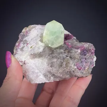 Rhodizite on Elbaite Tourmaline, Smoky Quartz, and Microcline