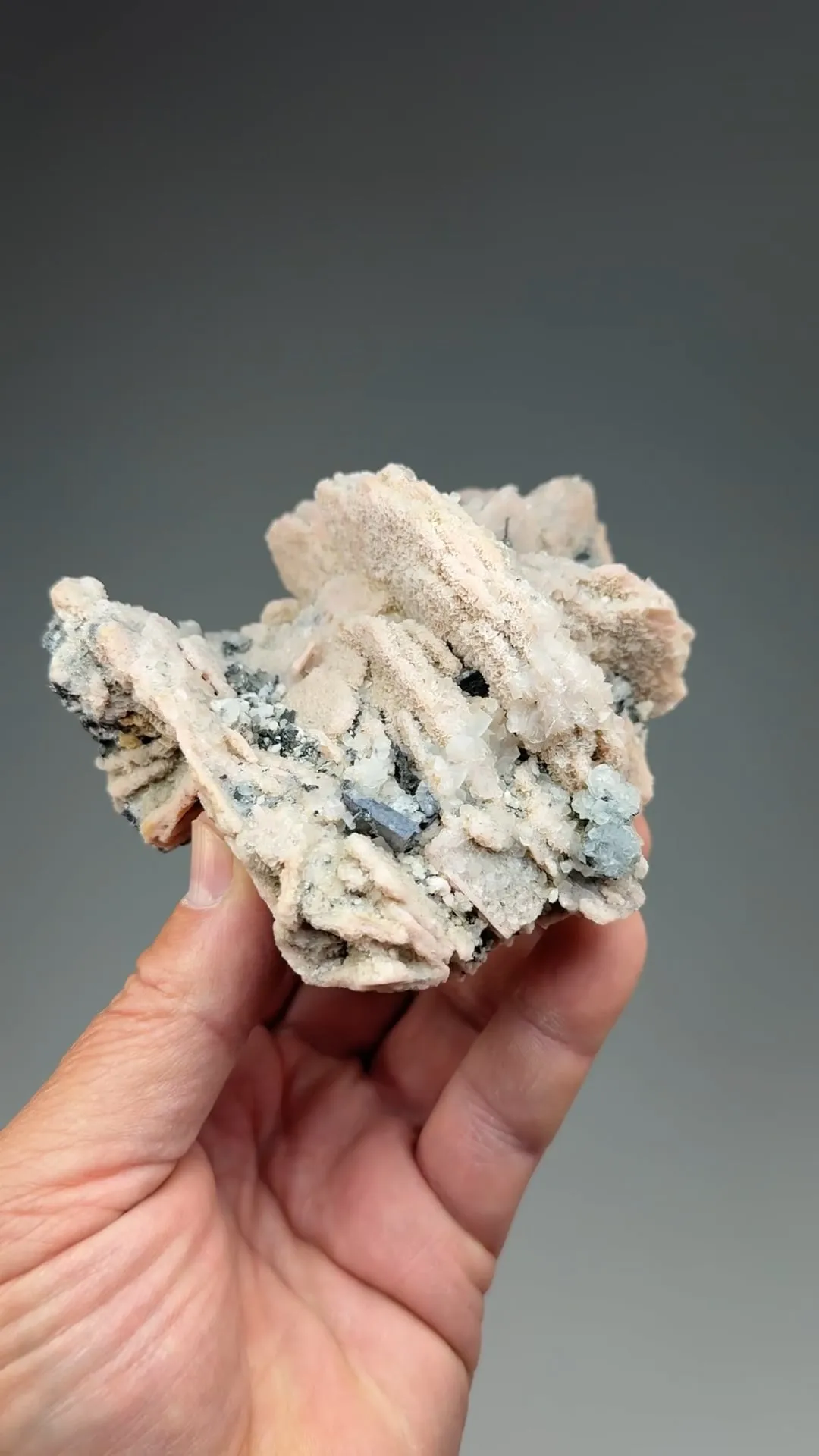 Rhodochrosite after Calcite with Galena, Calcite - image 2