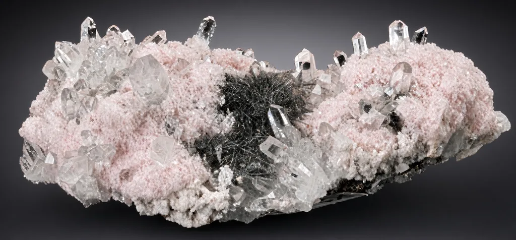 Rhodochrosite, Boulangerite & Quartz (W. S. Logan Rhodo Collection) image