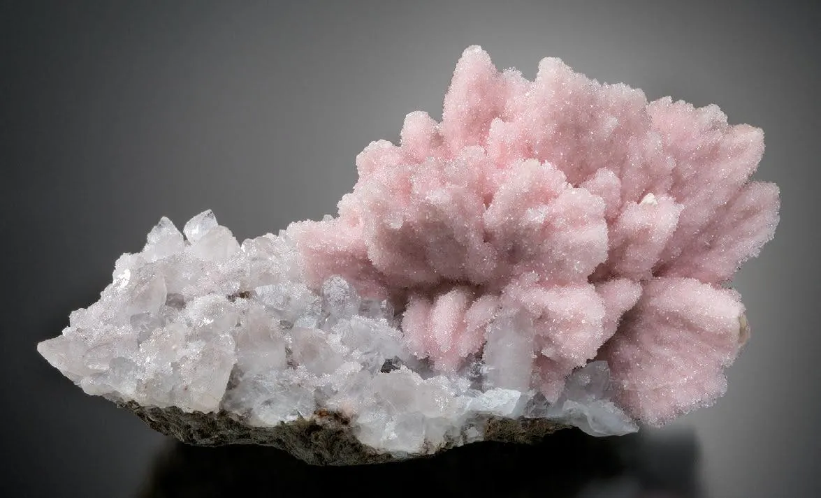 Rhodochrosite-coated Calcite on Quartz - image 1