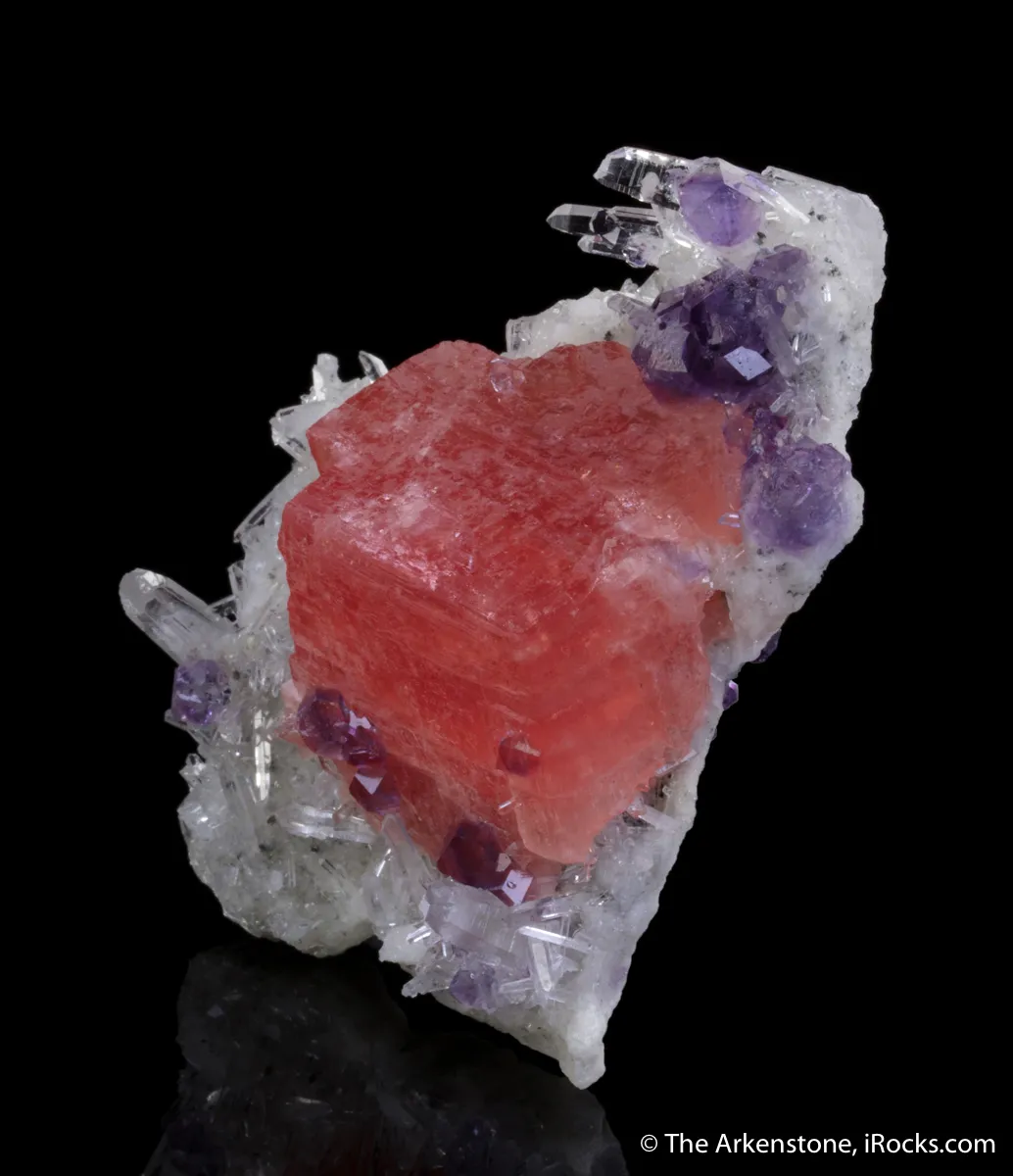 Rhodochrosite, Fluorite on Quartz - image 1