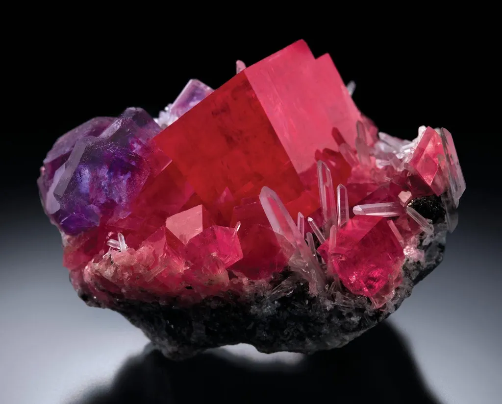Rhodochrosite, Fluorite, Quartz image