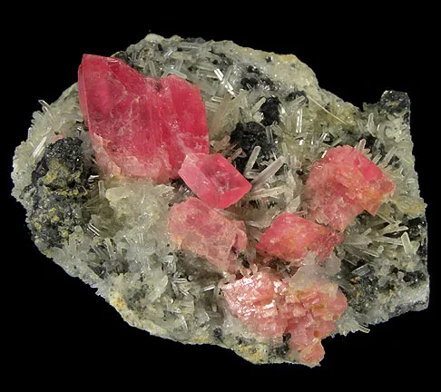 Rhodochrosite, Hubnerite, Tetrahedrite, Quartz image