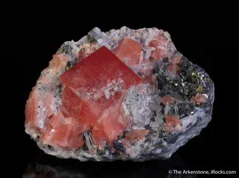 Rhodochrosite on Quartz and Tetrahedrite