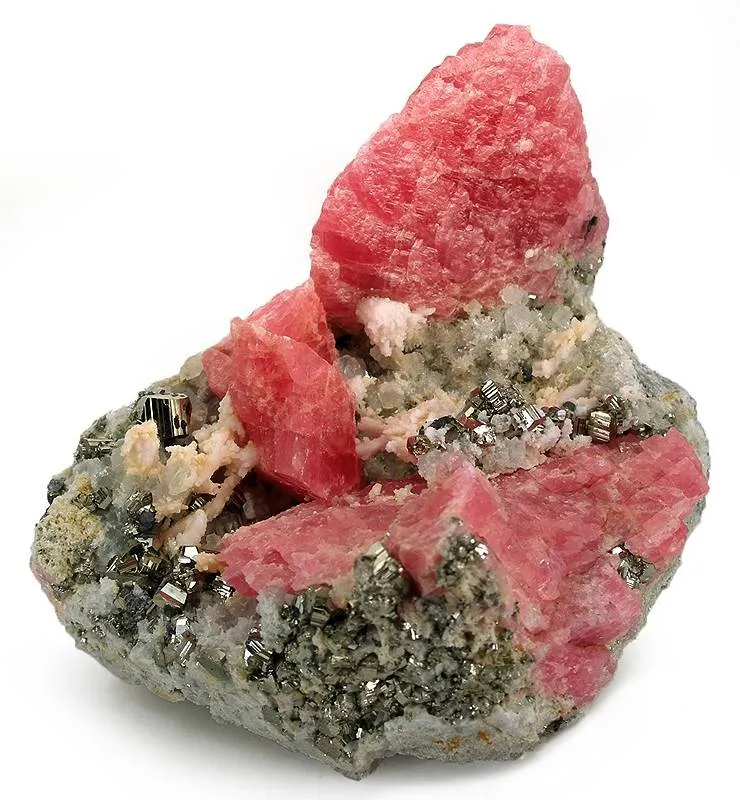 Rhodochrosite, Pyrite, Calcite (Var: Manganoan Calcite), Quartz image