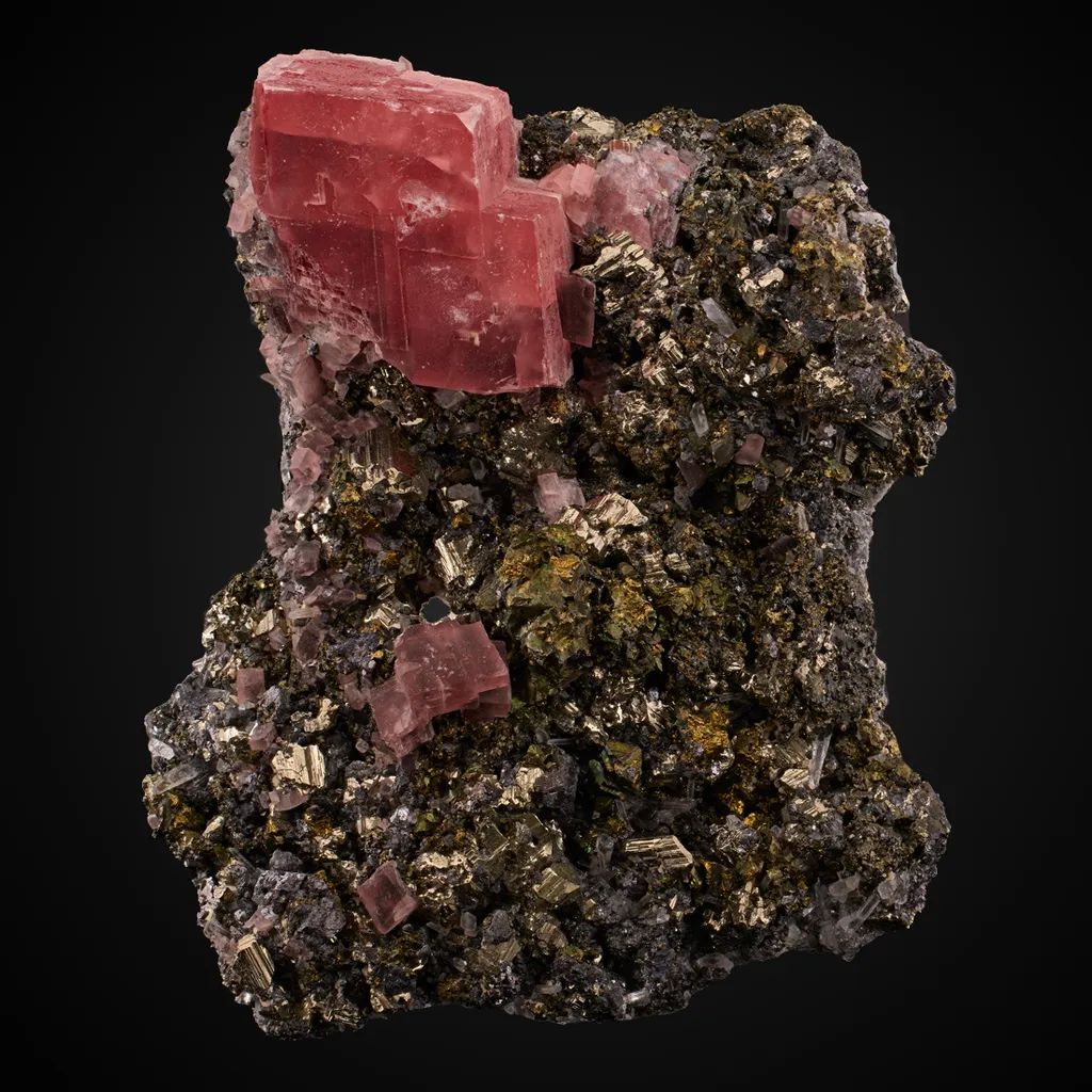 Rhodochrosite, Pyrite, Chalcopyrite image