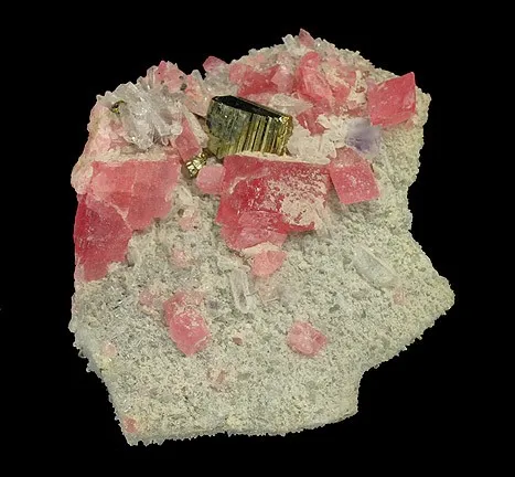 Rhodochrosite, Pyrite, Fluorite, Quartz image