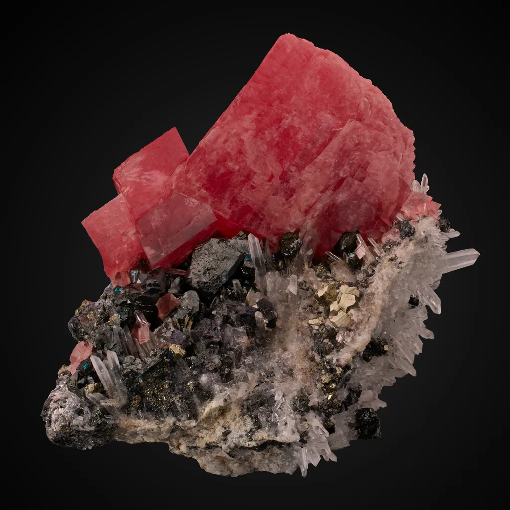 Rhodochrosite, Quartz, Tetrahedrite, Pyrite image