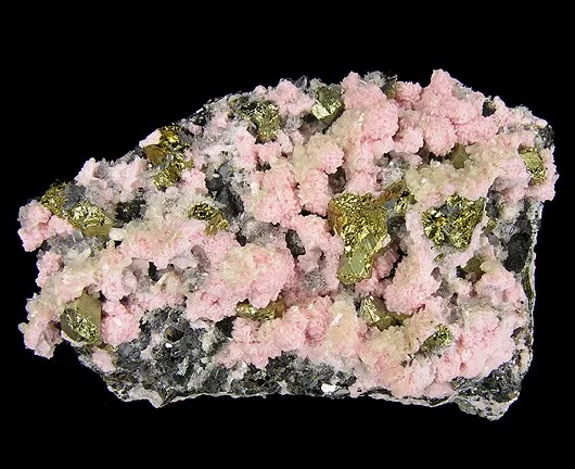 Rhodochrosite, Stilbite, Chalcopyrite, Sphalerite image