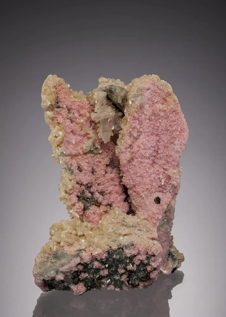 Rhodochrosite, Stilbite with Pyrite and Quartz image