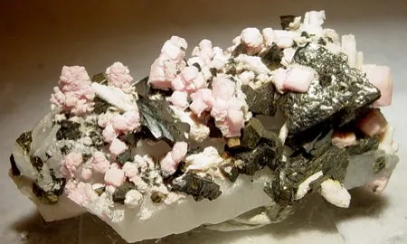 Rhodochrosite, Tetrahedrite, Pyrite, Quartz image