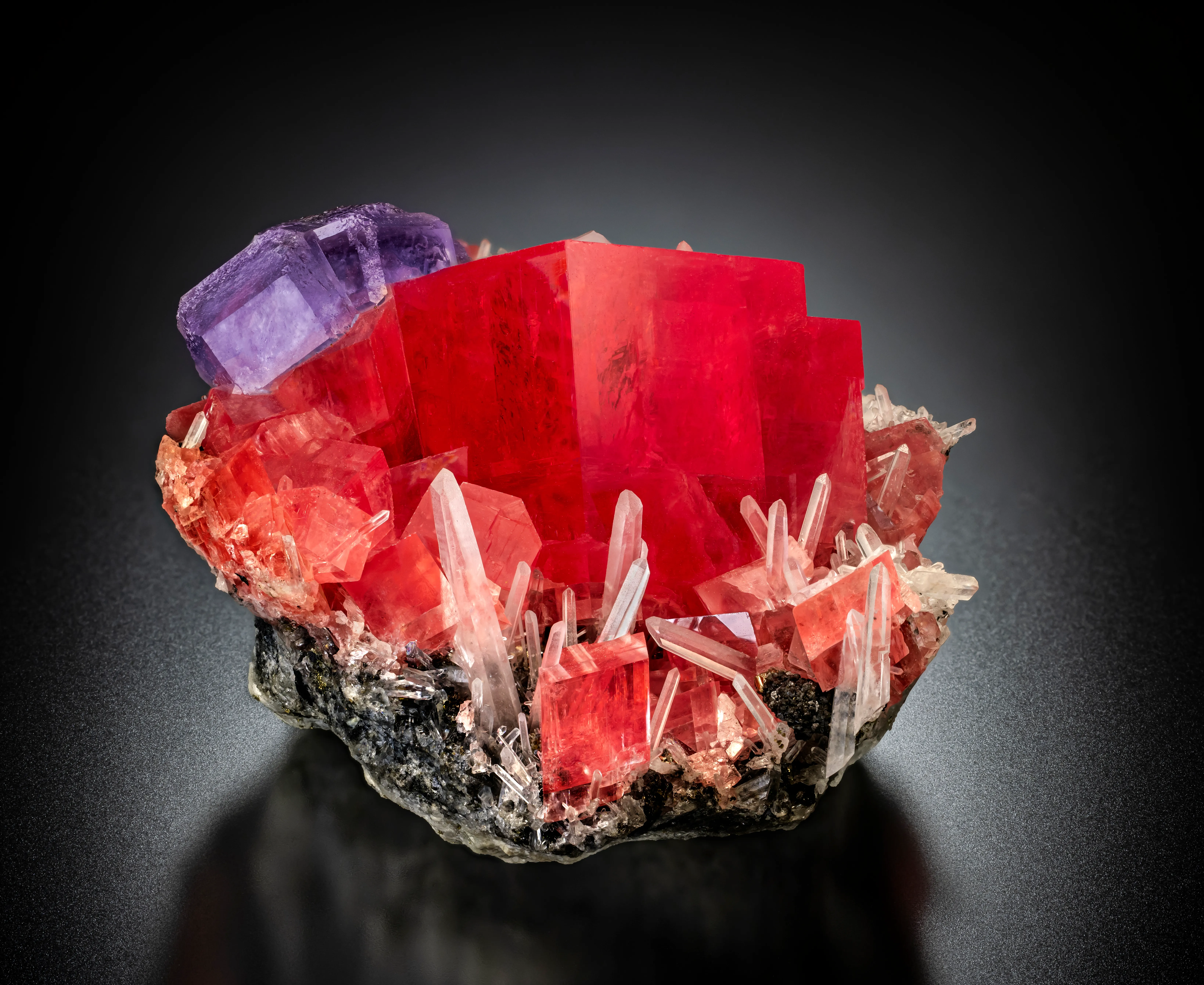 Rhodochrosite with fluorite and quartz from the Strawberry Pocket, Sweet Home Mine - image 1