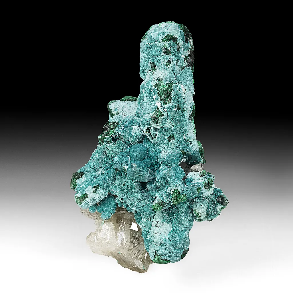 Rosasite on Malachite after Azurite with Cerussite image