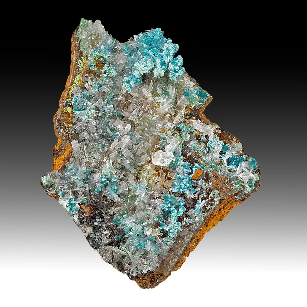 Rosasite with Hemimorphite, Calcite image