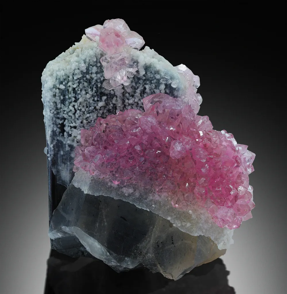 Rose quartz & smoky quartz on elbaite image