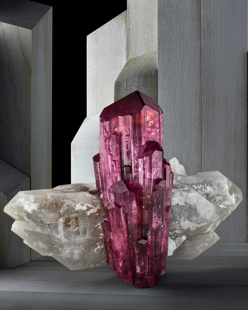 Rubellite Tourmaline on Quartz, Russia image