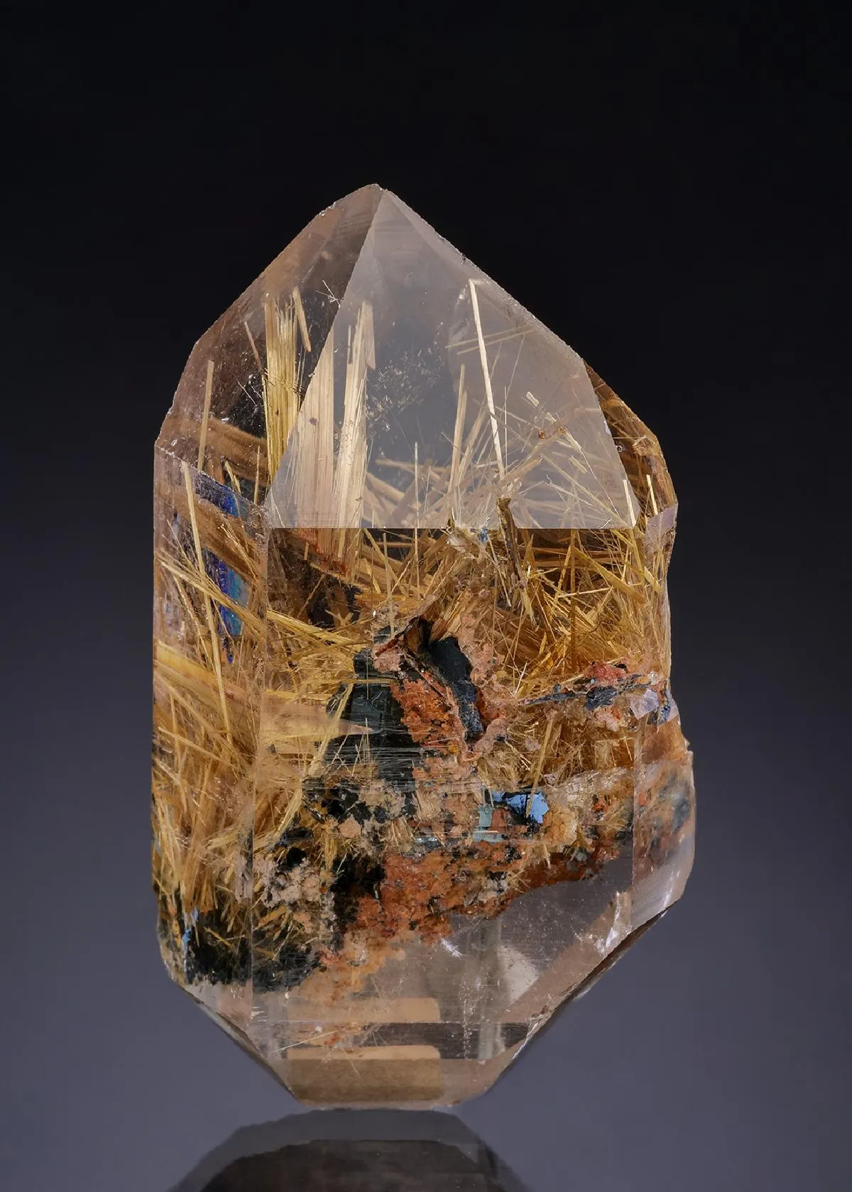 Rutile epitaxially on Hematite in Smoky Quartz - image 1