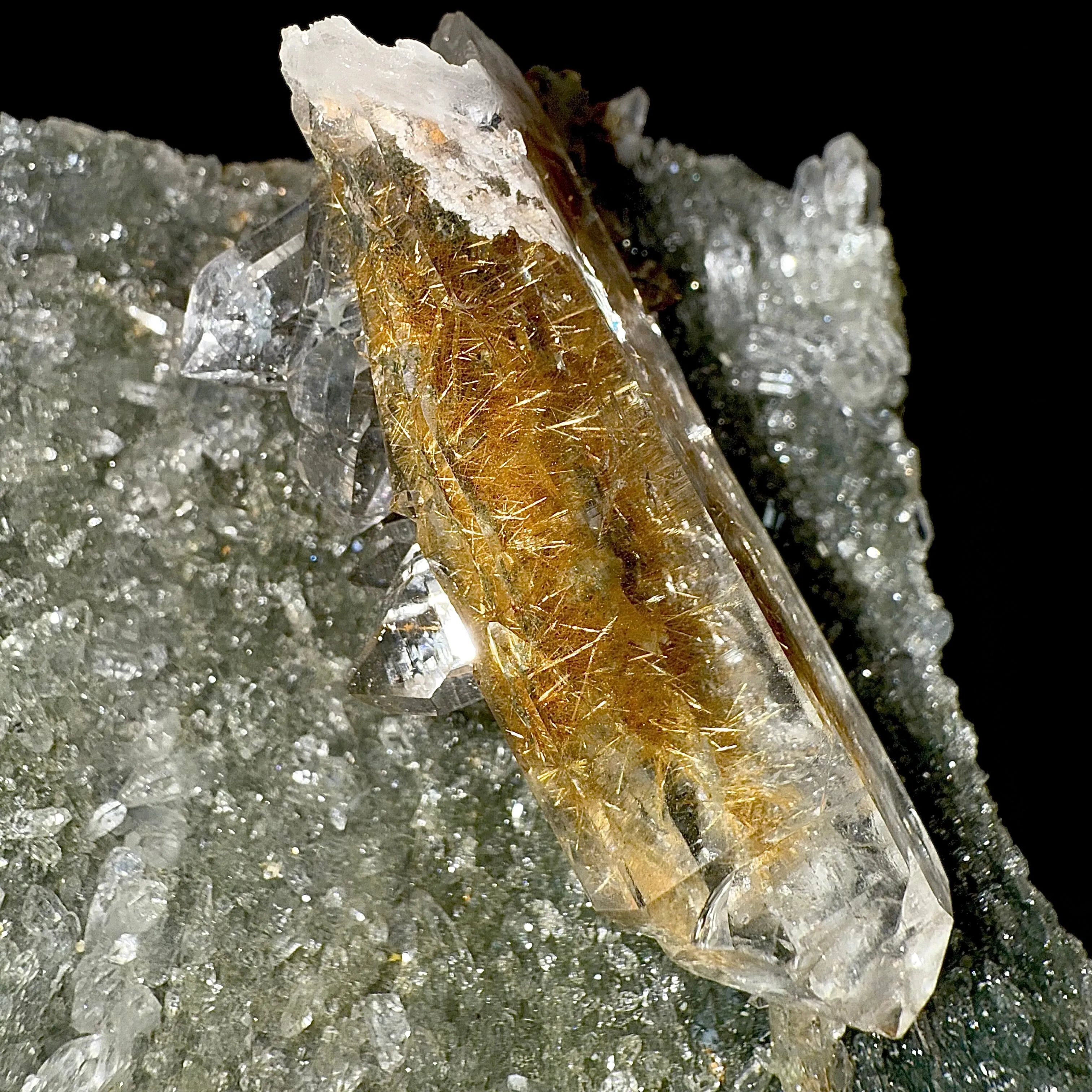Rutile in Clear Quartz on Chlorite | SELF STANDING | High Quality Mineral | Indian Mineral | Superb Minerals | Collectors Piece - image 2