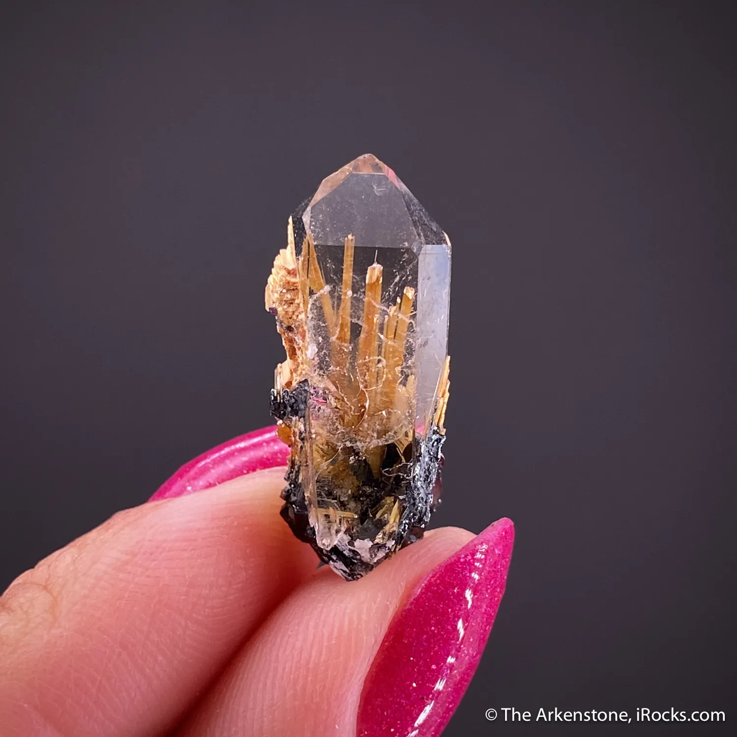 Rutile in Quartz, on Hematite - image 3