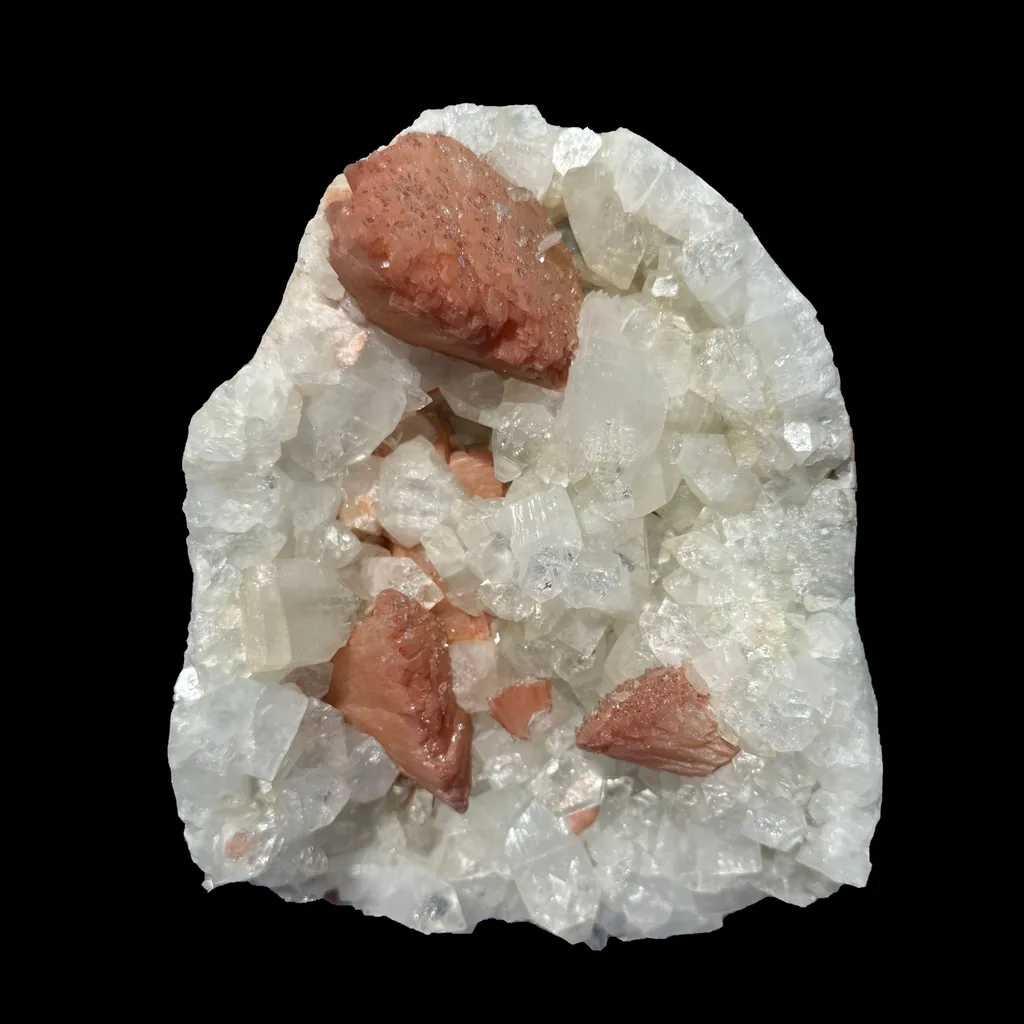 Salmon-Pink Heulandite on Apophyllite Matrix – Indian Zeolite Mineral Specimen from Jalgaon image