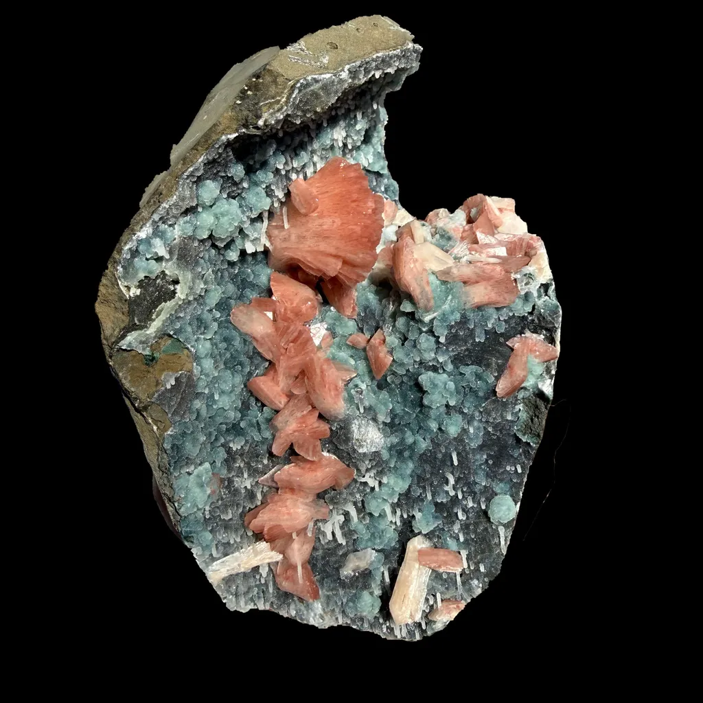 Salmon Red - Heulandite Clusters on Sparkling Grey Chalcedony Geode Matrix – Rare Indian Zeolite Mineral Specimen from Jalgaon - image 6
