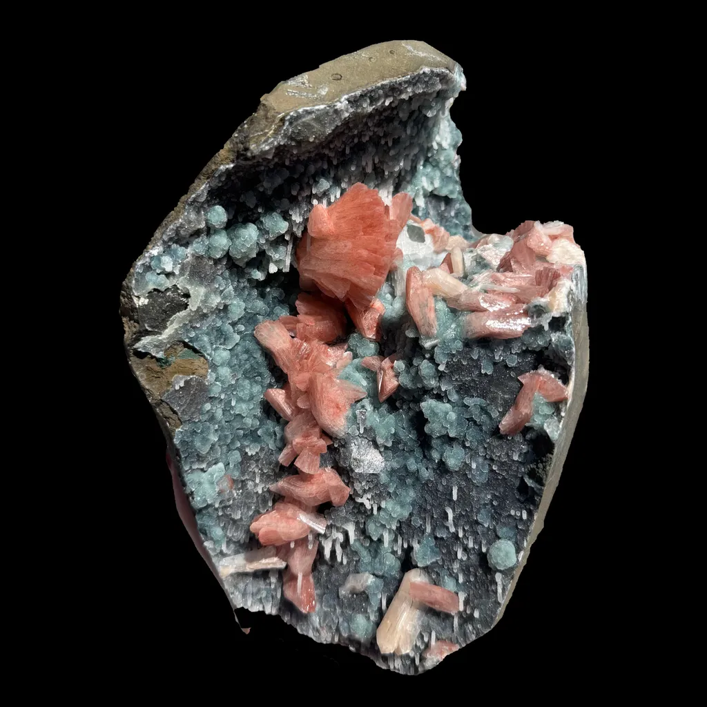 Salmon Red - Heulandite Clusters on Sparkling Grey Chalcedony Geode Matrix – Rare Indian Zeolite Mineral Specimen from Jalgaon - image 5