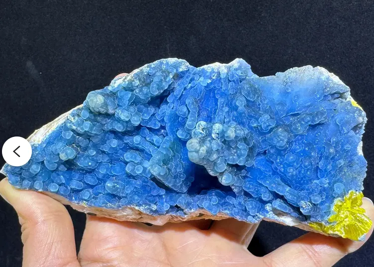 Sapphire blue Boytroidal Plumogummite and yellow unknown mineral