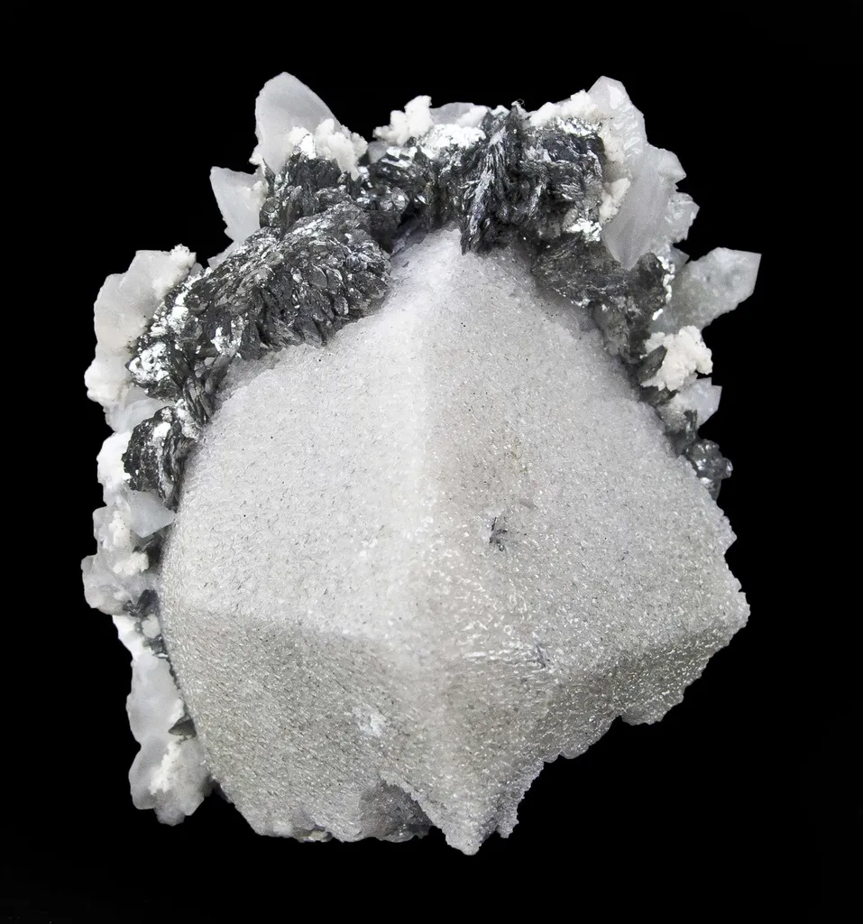 Scheelite With Lollingite, Calcite image