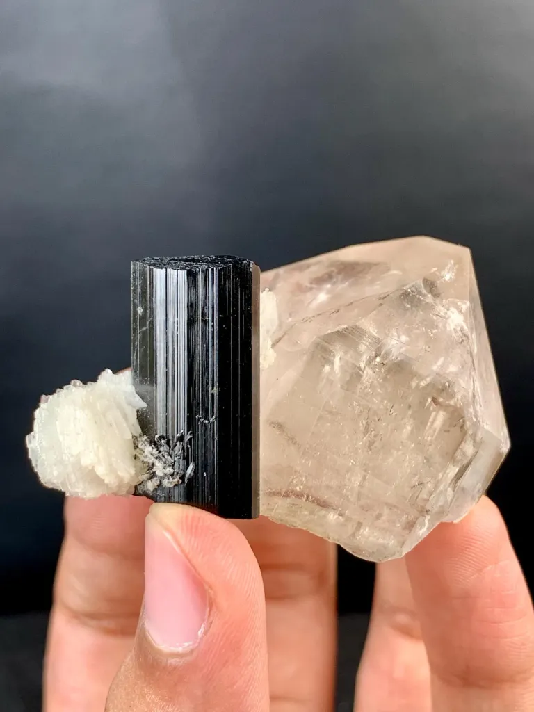 Schorl Black Tourmaline Crystal on Smoky Quartz from Pakistan - image 3