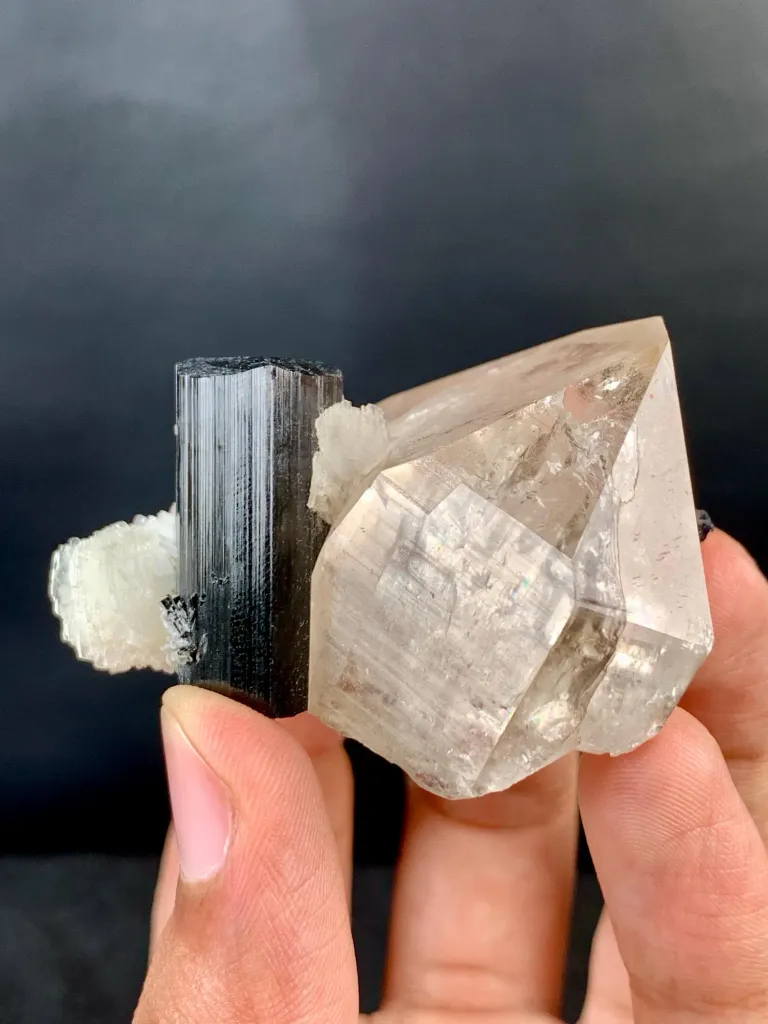 Schorl Black Tourmaline Crystal on Smoky Quartz from Pakistan - image 4
