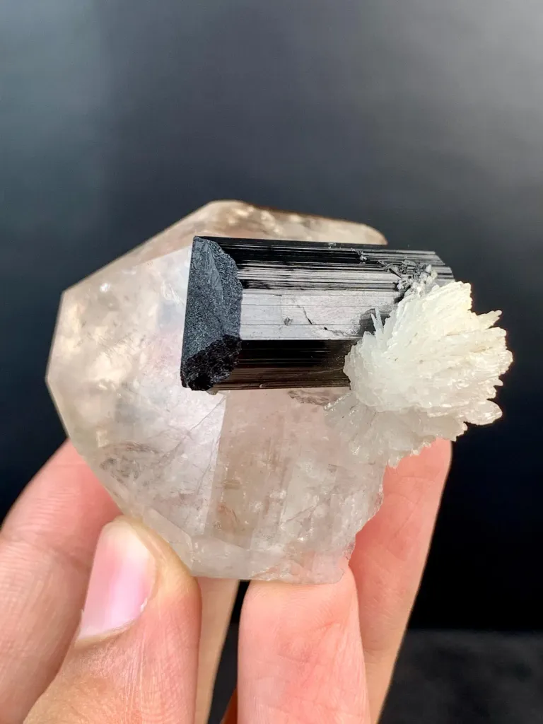 Schorl Black Tourmaline Crystal on Smoky Quartz from Pakistan - image 6
