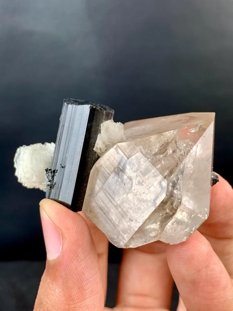 Schorl Black Tourmaline Crystal on Smoky Quartz from Pakistan - image 2