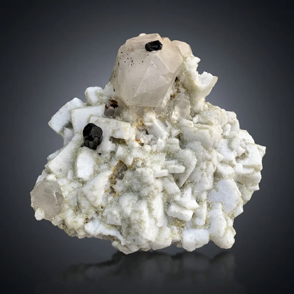 Schorl Black Tourmalines with Quartz on Feldspar from Pakistan image