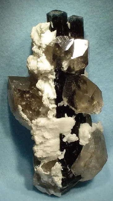 Schorl, Tourmaline (Var: Indicolite), Quartz (Var: Smoky Quartz), Albite image