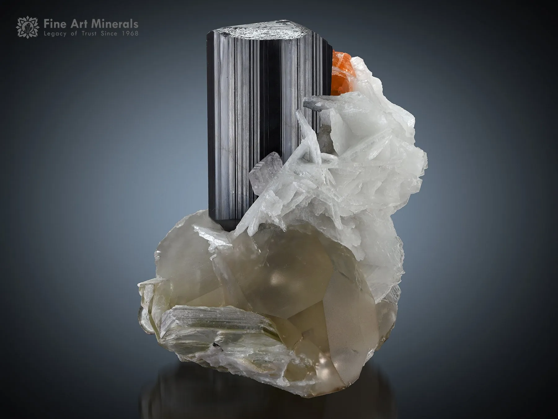 Schorl with Apatite and Spessartine on Cleavelandite and Quartz - image 2