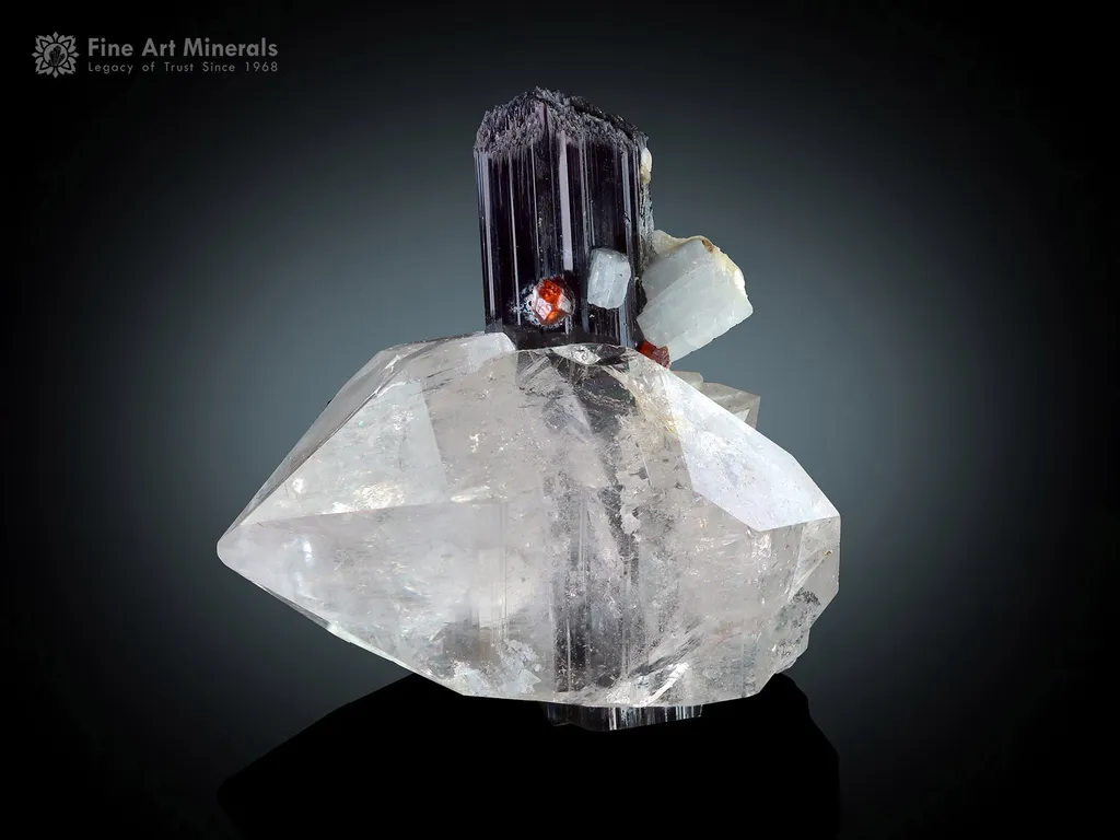 Schorl with Floater Quartz and Spessartine from Pakistan image