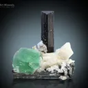 Schorl with Fluorite on Feldspar from Stak Nala Pakistan - image 1