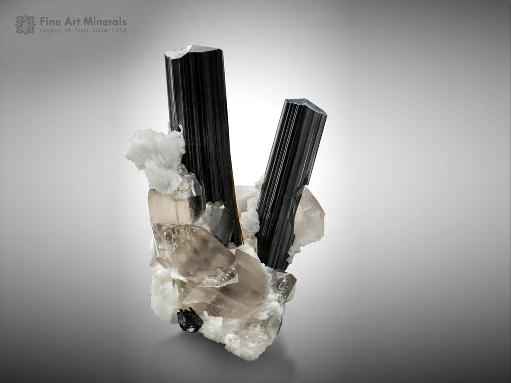 Schorl with Smoky Quartz and Albite from Skardu Pakistan image
