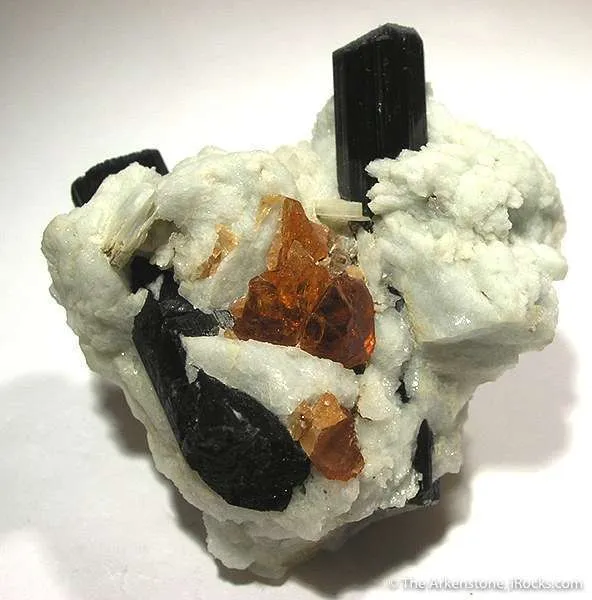 Schorl With Spessartine on Albite image