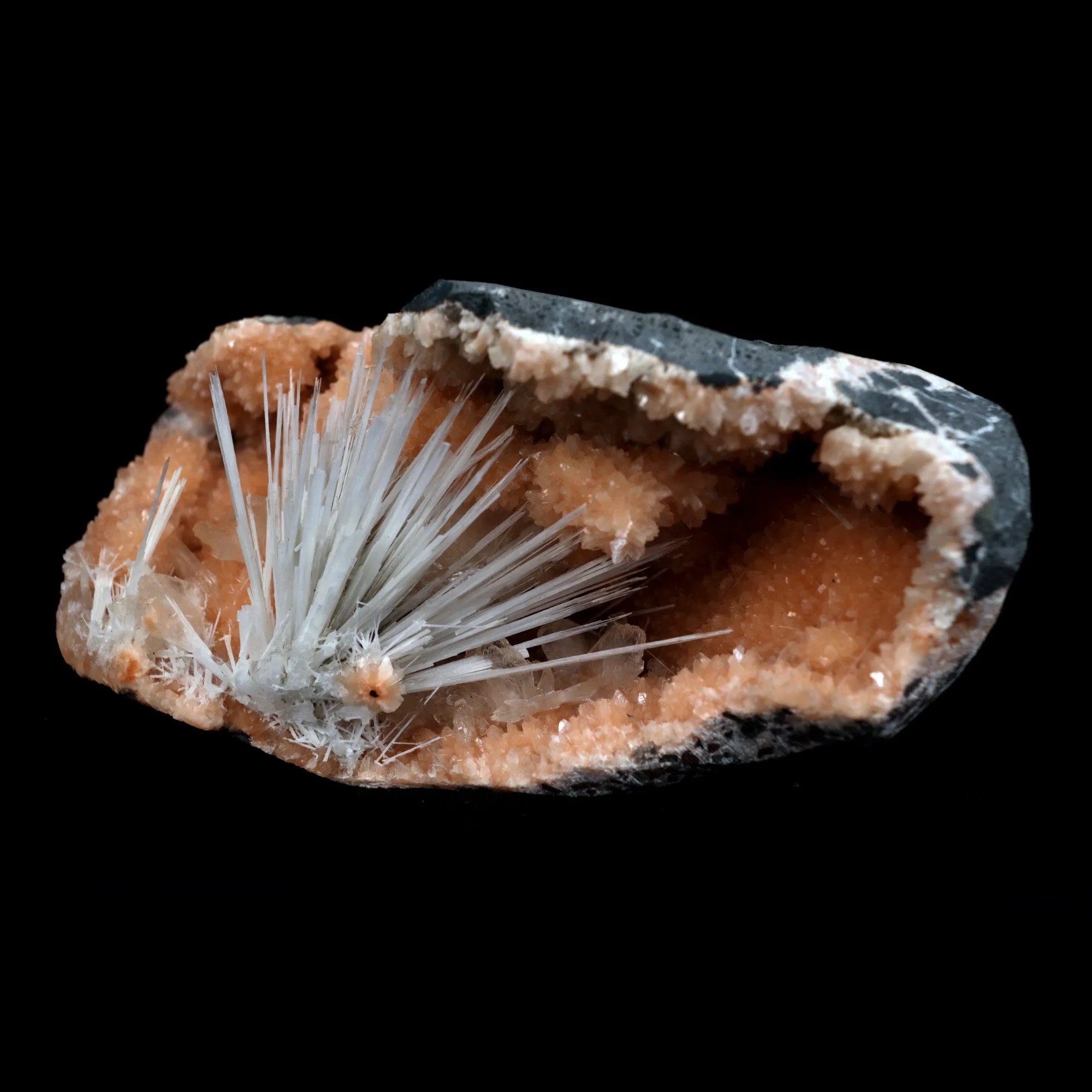 Scolecite Accular Sprays Inside Heulandite Geode Natural Mineral Specimen - image 3