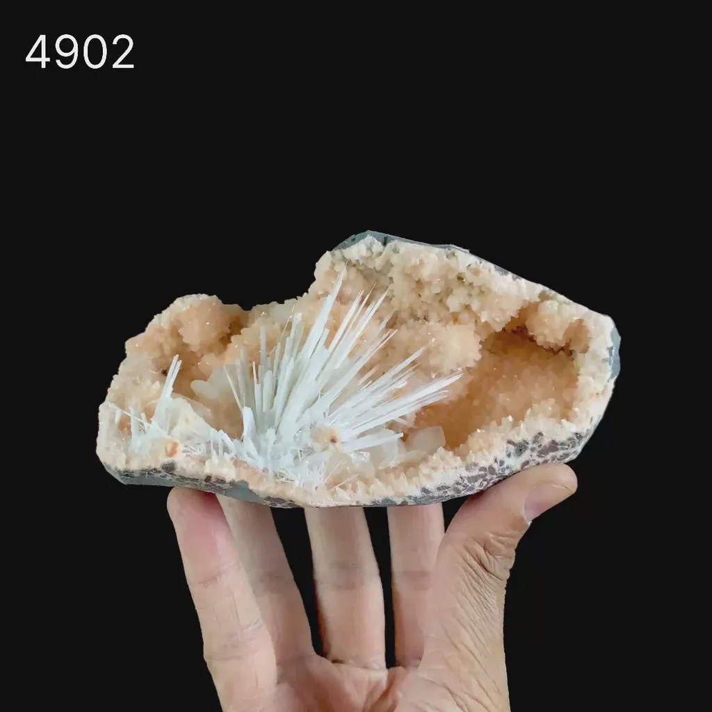 Scolecite Accular Sprays Inside Heulandite Geode Natural Mineral Specimen - image 7